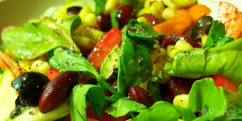 Rocket Salad with Kidney Beans and Olives in a Honey, Whole-Grain Mustard and Balsamic Vinegar dressing