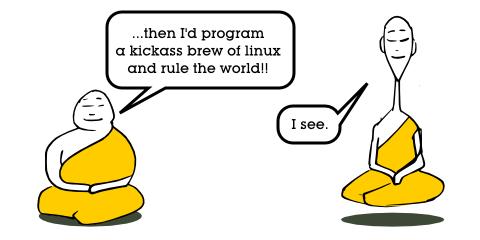Comic Konga 2 no.5 Megalomania Panel 2 of 4 -Then I'd program a kickass brew of linux and rule the world!! -I see.