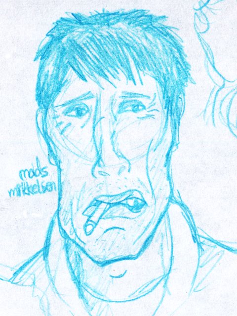 Detail of caricature of actor Mads Mikkelsen