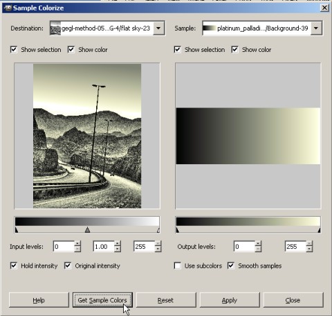 The sample Colorize window