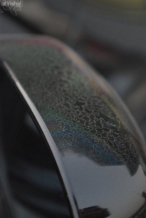 Dust stains after a drizzly morning on the wing mirror of a Ssangyong Rexton