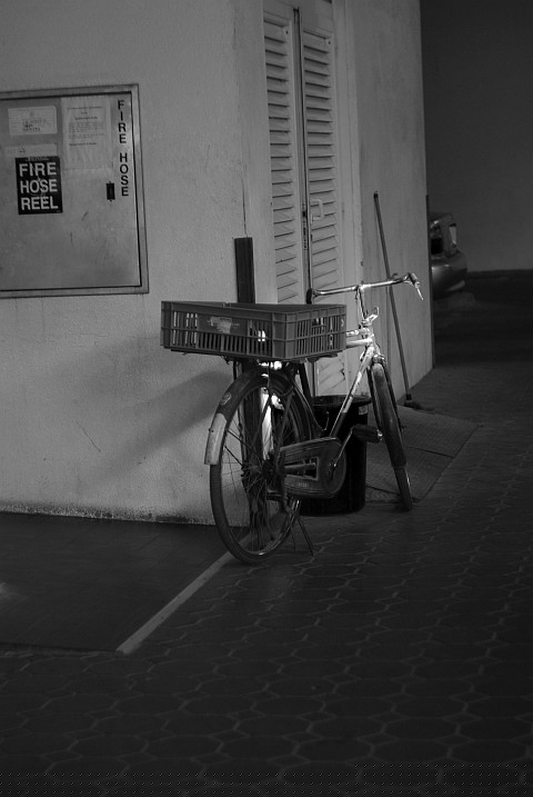 Bicycle leaning against a wall