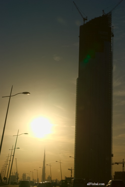 business bay bridge, culture village tower and burj khalifa shot with a pentax sfx pentax-f smc 50mm F1.4 autofocus lens with cokinlight 49mm uv filter on a pentax k200d digital slr camera