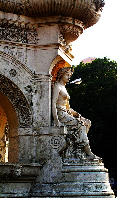 one of the statues on Flora Fountain in South Mumbai