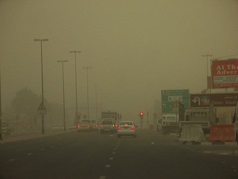 Road under sandstorm in Dubai